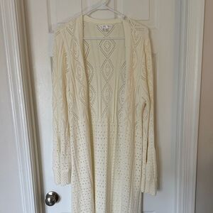 Venus Cream Open-Knit Long Cardigan